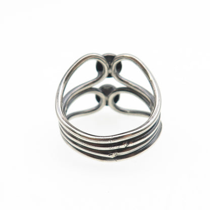 925 Sterling Silver Vintage Modernist Beaded Overlap Oxidized Ring Size 8.75