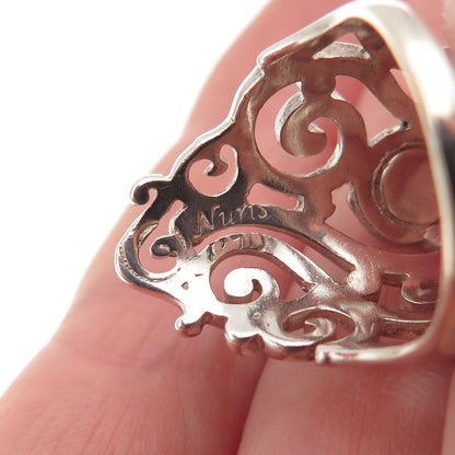 Nuris 925 Sterling Silver Vintage Real Black Onyx Modernist Swirl Ring Size 7