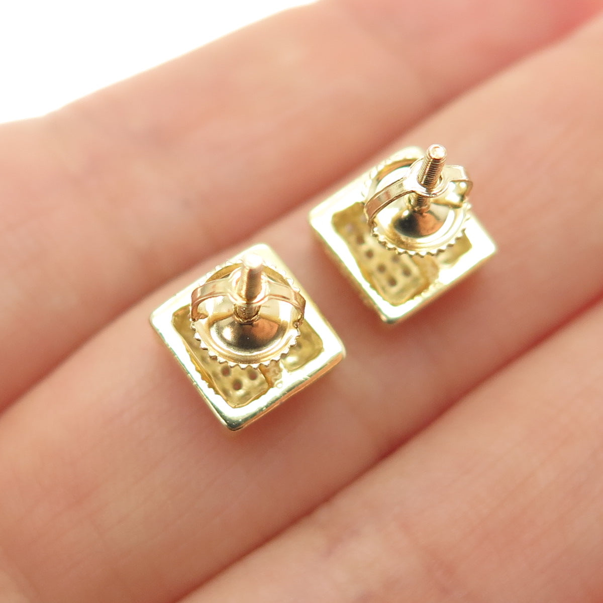 925 Sterling Silver Gold Plated Round-Cut C Z Stud Earrings