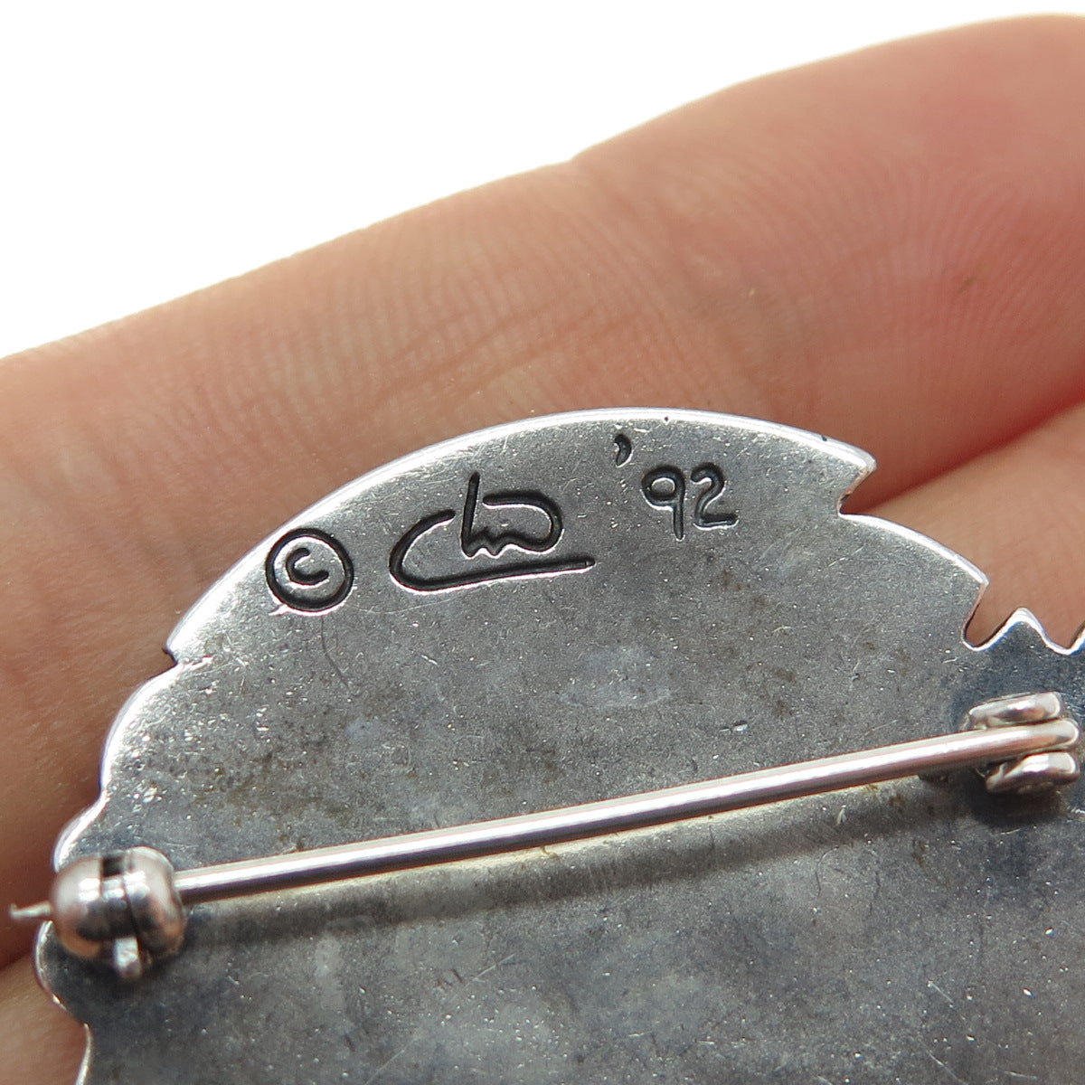 925 Sterling Silver Vintage 1992 Modernist Flower Oxidized Pin Brooch