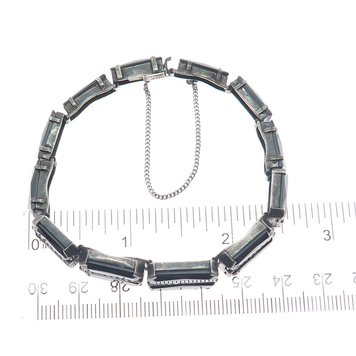 925 Sterling Silver Antique Germany Real Hematite & Marcasite Bracelet 7"