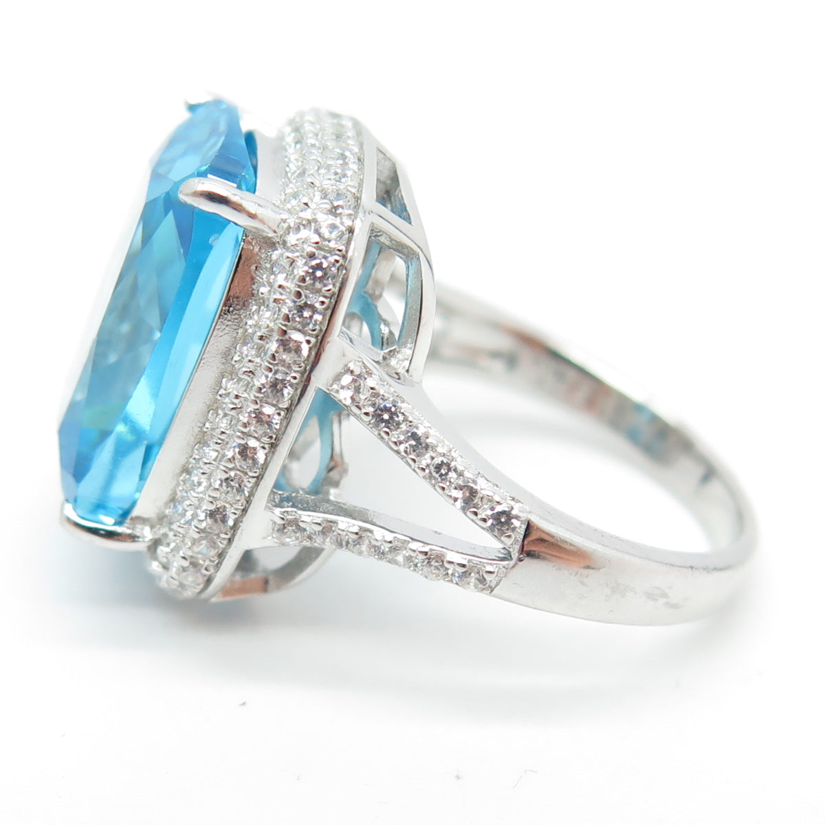 925 Sterling Silver White & Blue C Z Ring Size 7.25