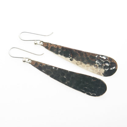 925 Sterling Silver Vintage Hammered Finish Dangling Hook Earrings