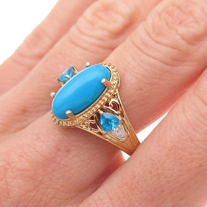 Chuck Clemency 925 Sterling Gold Plated Turquoise Apatite & Topaz Ring Size 8.25