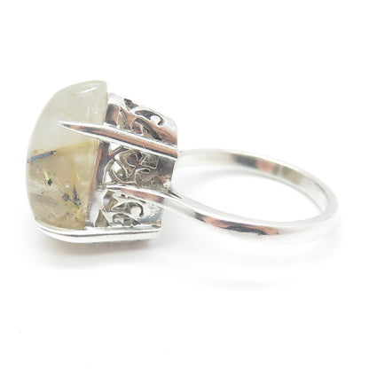 925 Sterling Silver Vintage Real Rutilated Quartz Ring Size 8.25