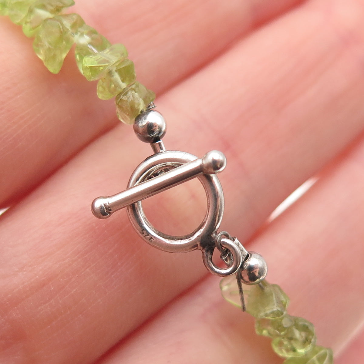 925 Sterling Silver Vintage IS Artisan Real Peridot Dragonfly Chain Necklace 16"