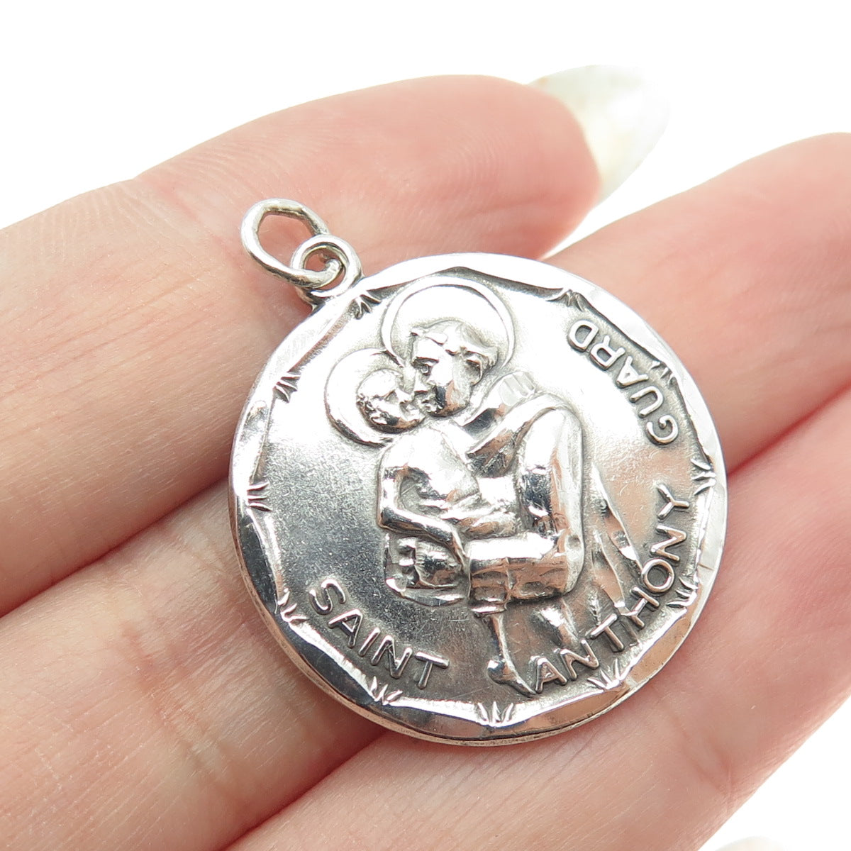 CREED 925 Sterling Silver Antique Art Deco St. Anthony Religious Pendant