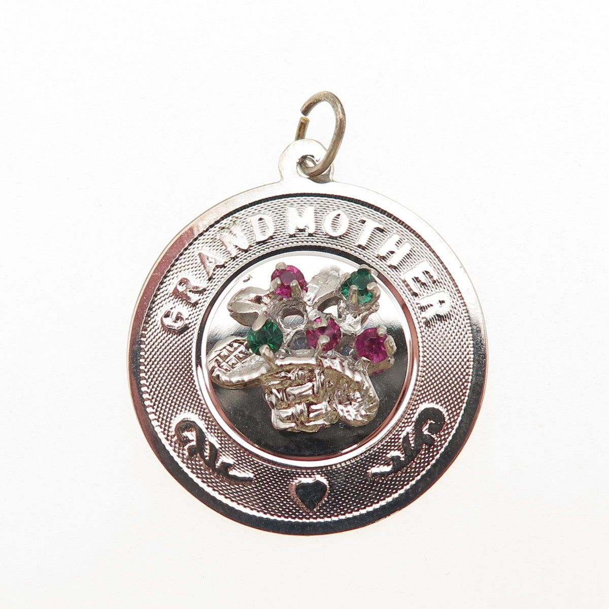 925 Sterling Silver Vintage Rhinestone Grand Mother Flower Charm Pendant