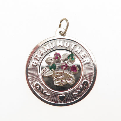 925 Sterling Silver Vintage Rhinestone Grand Mother Flower Charm Pendant