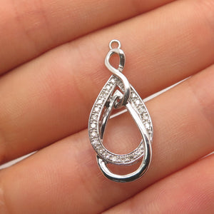 925 Sterling Silver Samuel Aaron Real White Diamond Twisted Teardrop Pendant
