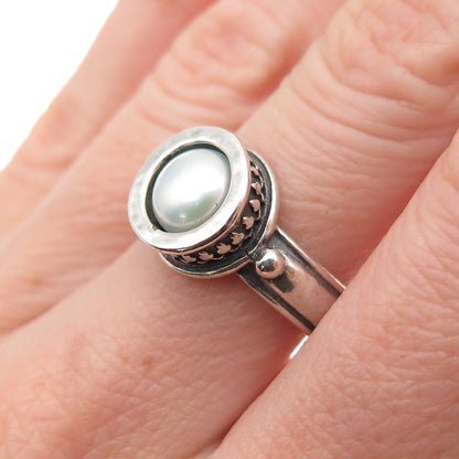 Didae 925 Sterling Silver Vintage Israel Real Pearl Oxidized Ring Size 7