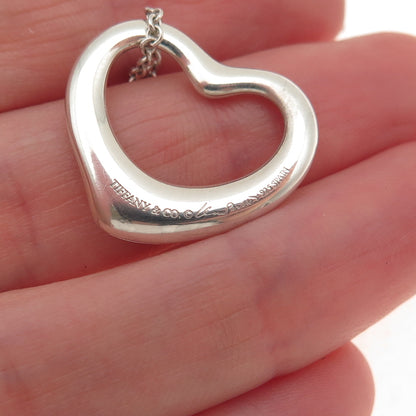 Tiffany & Co. Elsa Peretti Sterling Silver Vintage 22mm Open Heart Necklace 16"