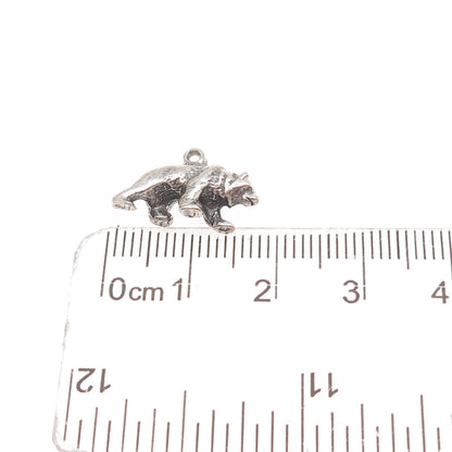 925 Sterling Silver Vintage Bear Oxidized 3D Charm Pendant