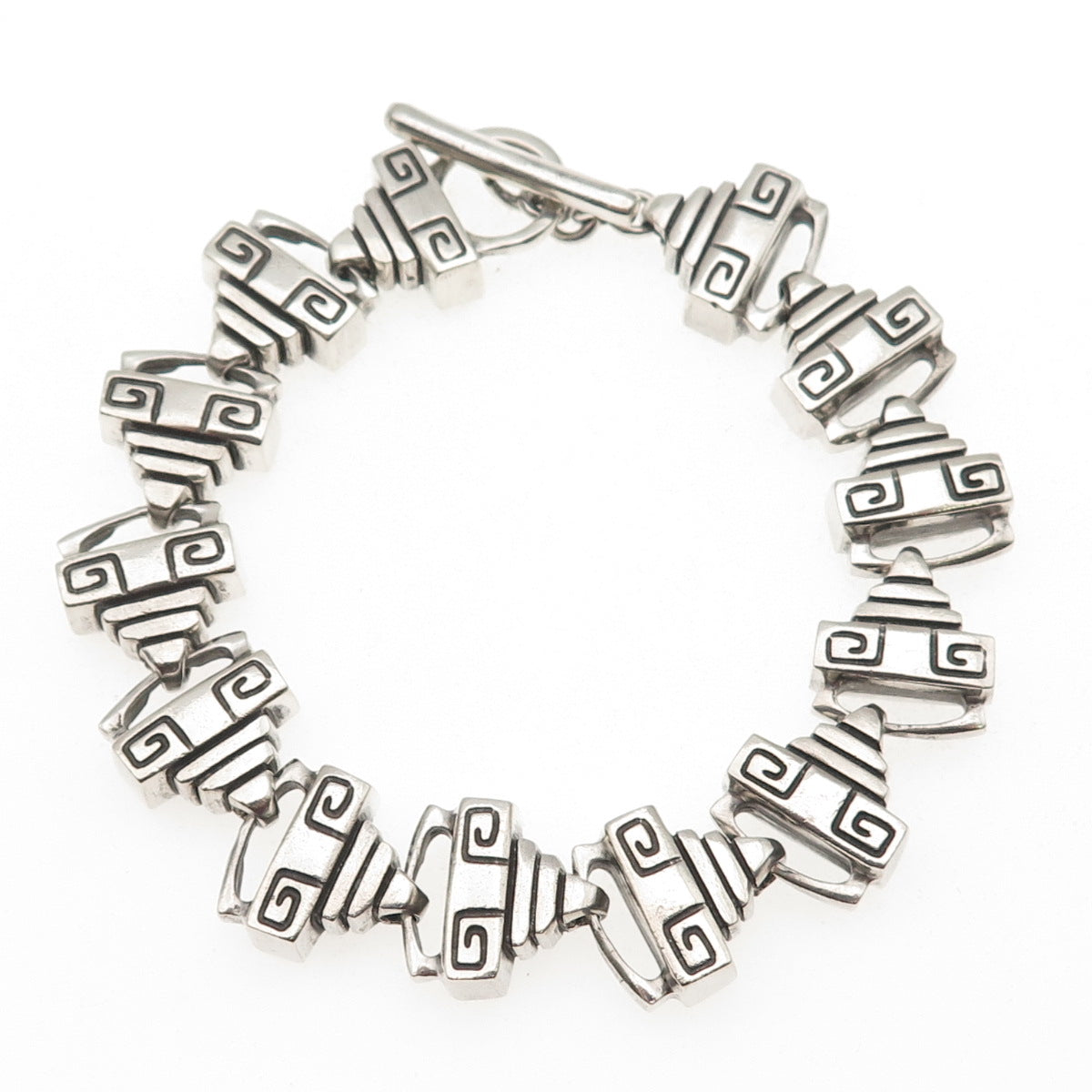 LISA JENKS 925 Sterling Silver Vintage Modernist Link Oxidized Bracelet 6.5"