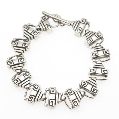 LISA JENKS 925 Sterling Silver Vintage Modernist Link Oxidized Bracelet 6.5"