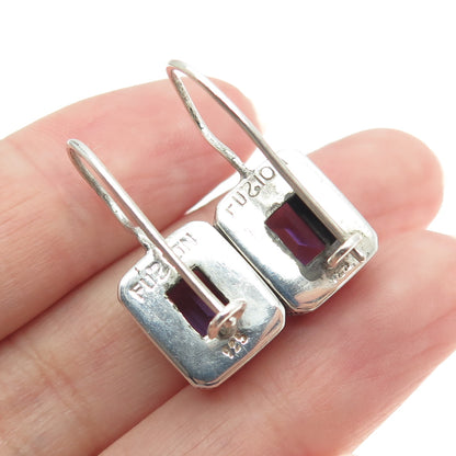 FUSION 925 Sterling Silver Vintage Real Emerald-Cut Amethyst Earrings