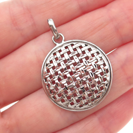925 Sterling Silver Vintage Woven Disc Charm Pendant
