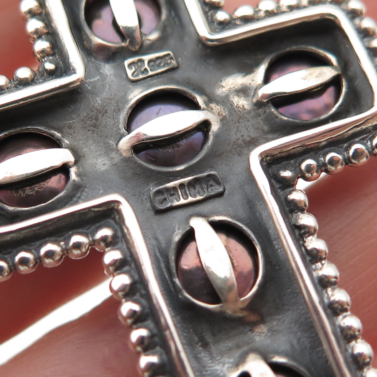 Honora 925 Sterling Silver Vintage Real Tahitian Pearl Cross Oxidized Pendant