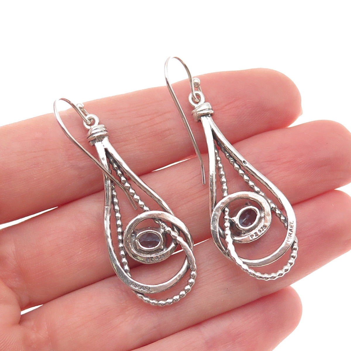 Or Paz PZ Sterling Silver Vintage Israel Real Swiss Blue Topaz Dangle Earrings