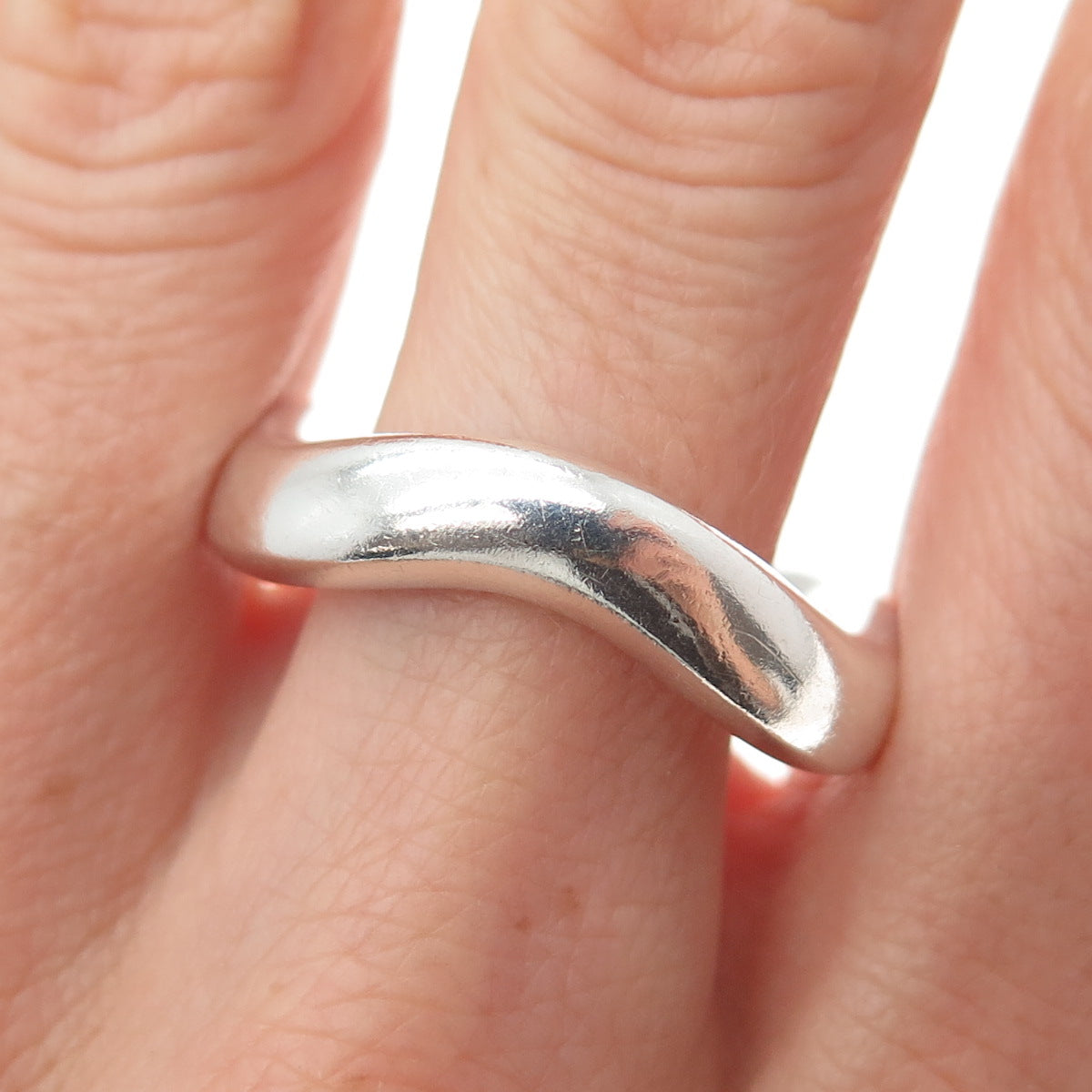 925 Sterling Silver Vintage Modernist Wavy Band Ring Size 10.75