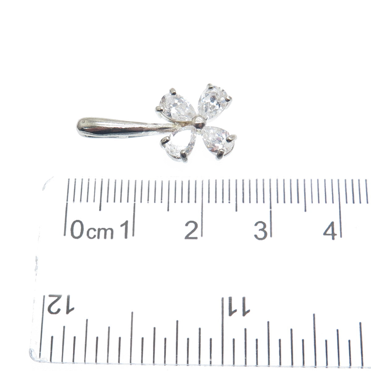 925 Sterling Silver Pear-Cut C Z Flower Charm Pendant