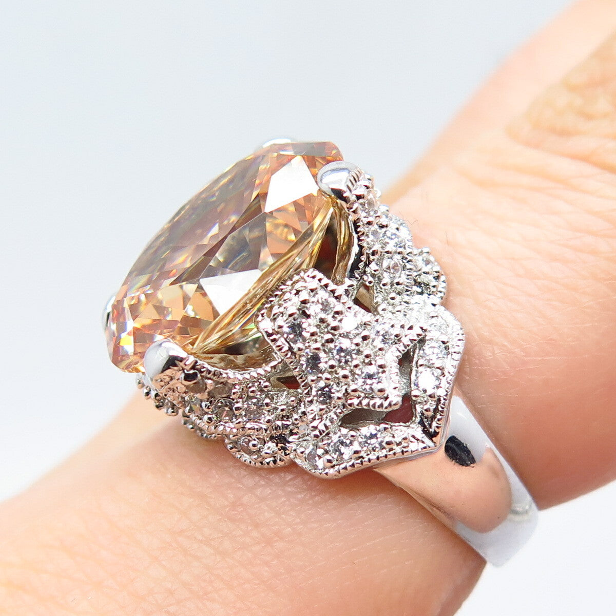925 Sterling Silver J. Esposito White & Citrine-Tone C Z Ring Size 6.75