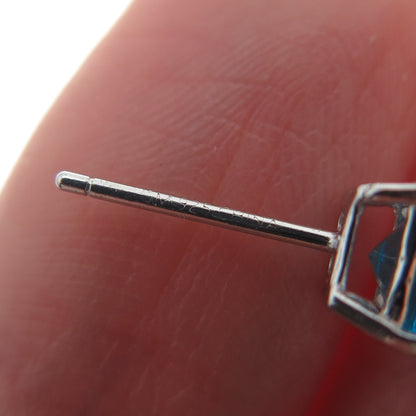 925 Sterling Silver Princess-Cut Blue C Z Stud Earrings