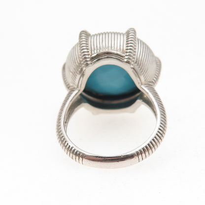 Judith Ripka 925 Sterling Silver Real Doublet Turquoise Floral Ring Size 7