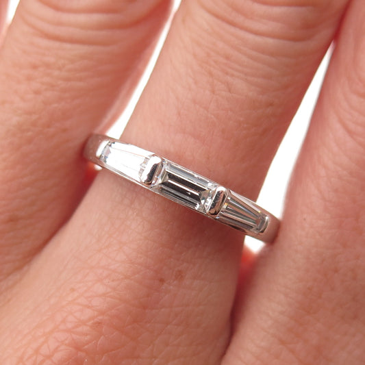 925 Sterling Silver Tapered Baguette-Cut C Z Band Ring Size 10.25