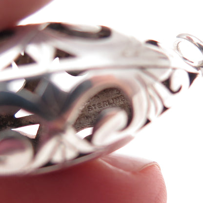 925 Sterling Silver Vintage Floral Scroll Oxidized Charm Pendant