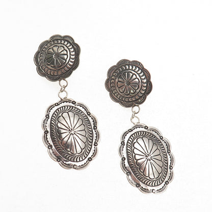 Bobby Francis Navajo Old Pawn Sterling Vintage Concho Dangle Clip On Earrings