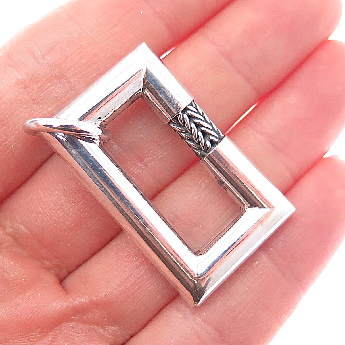 925 Sterling Silver Vintage Modernist Spiga Frame Oxidized Charm Pendant