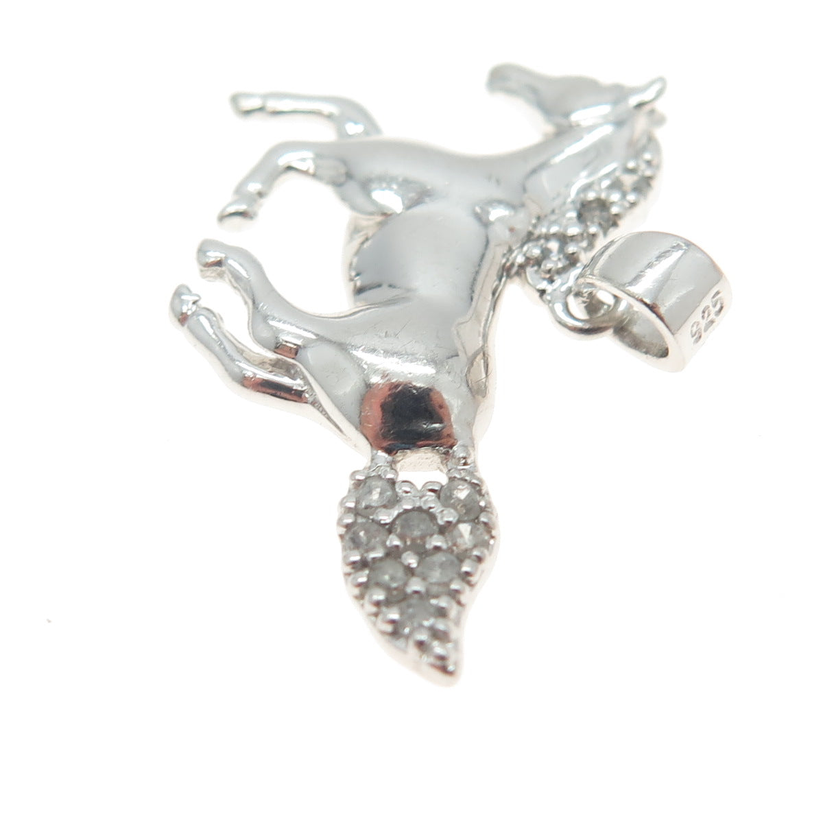 925 Sterling Silver Real Round-Cut Diamond Wild Horse Pendant