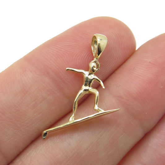 14K Yellow Gold Surfer / Surfing Minimalist Charm Pendant