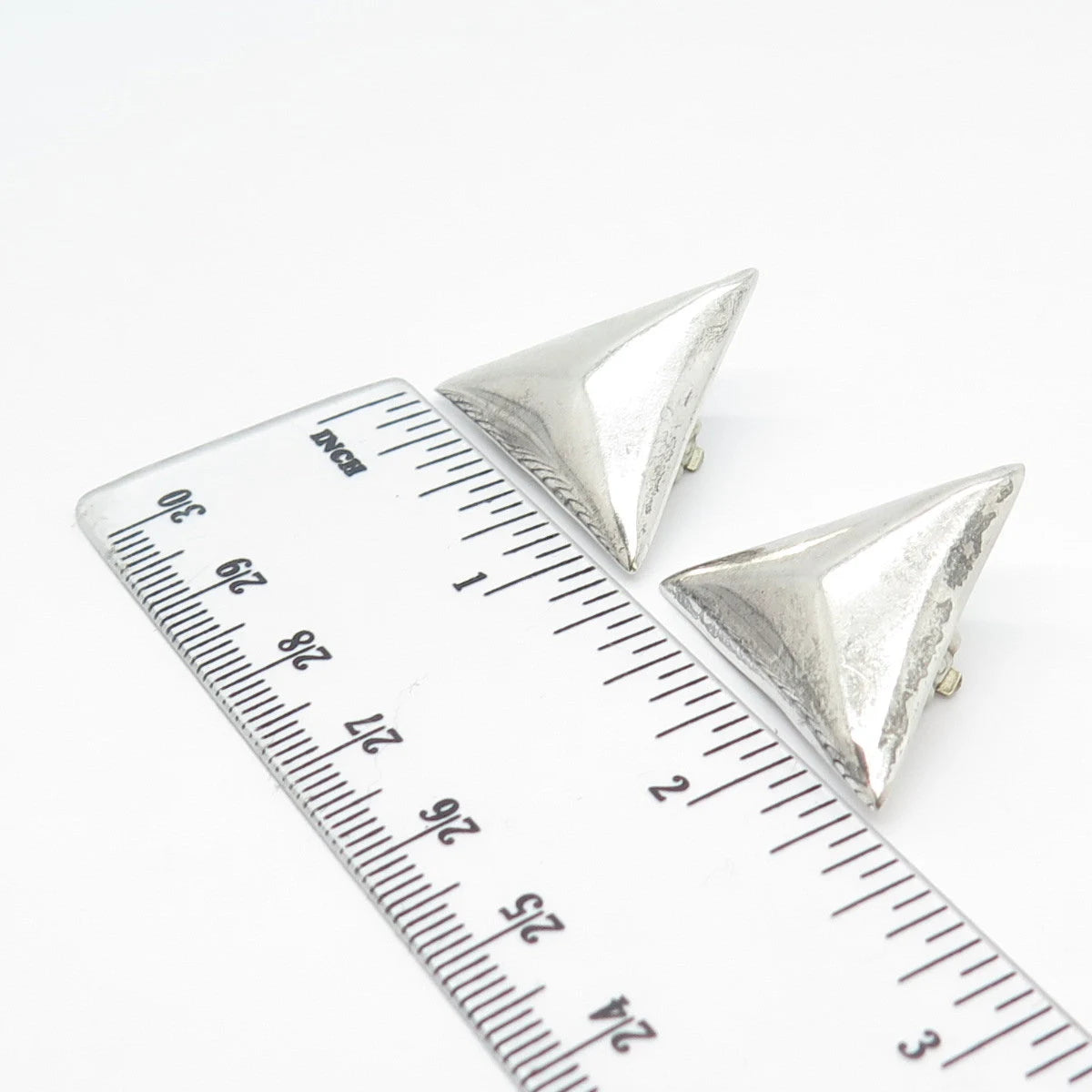 925 Sterling Silver Vintage Mexico Triangle Clip On Earrings