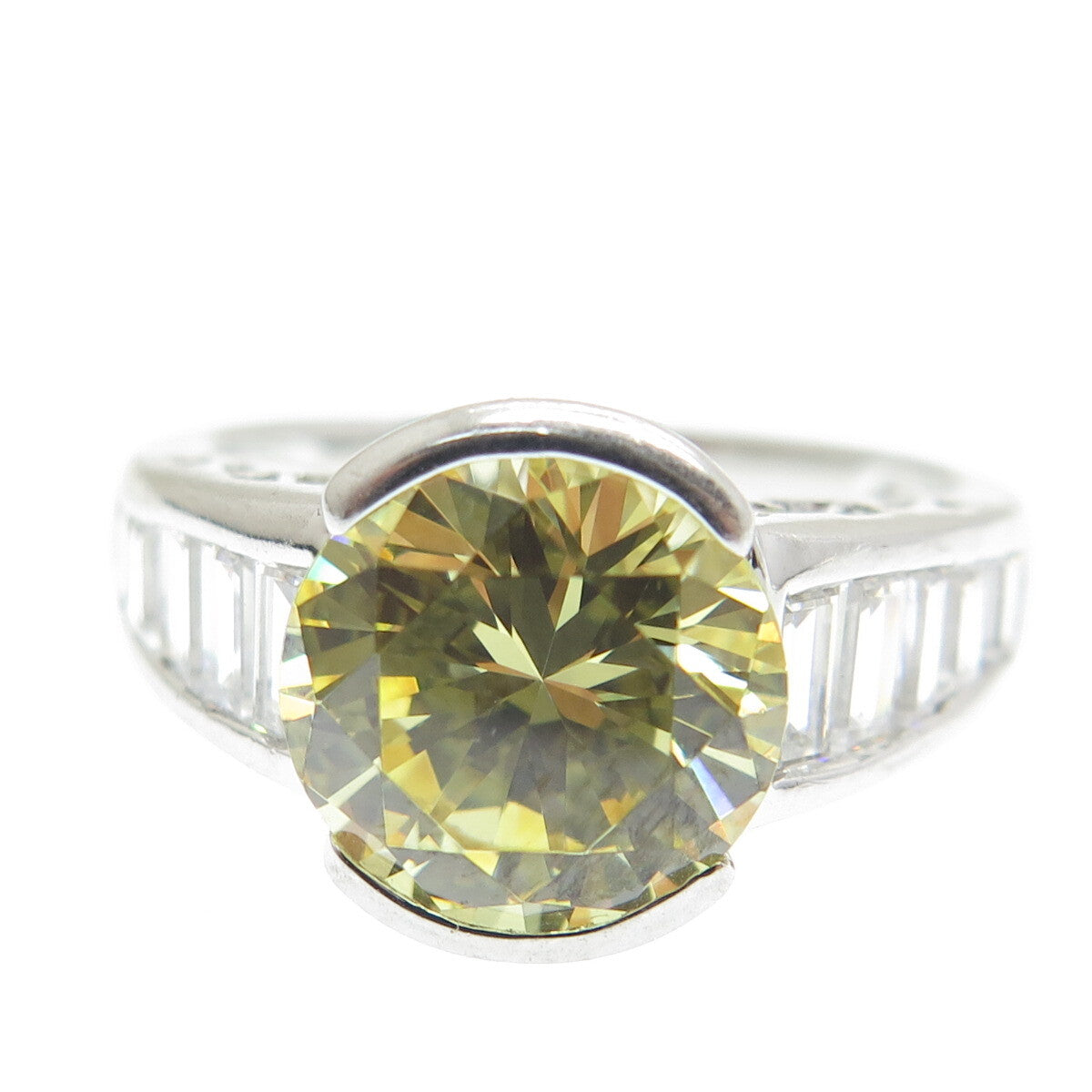 MEDA 925 Sterling Silver Canary & White C Z Ring Size 8.75