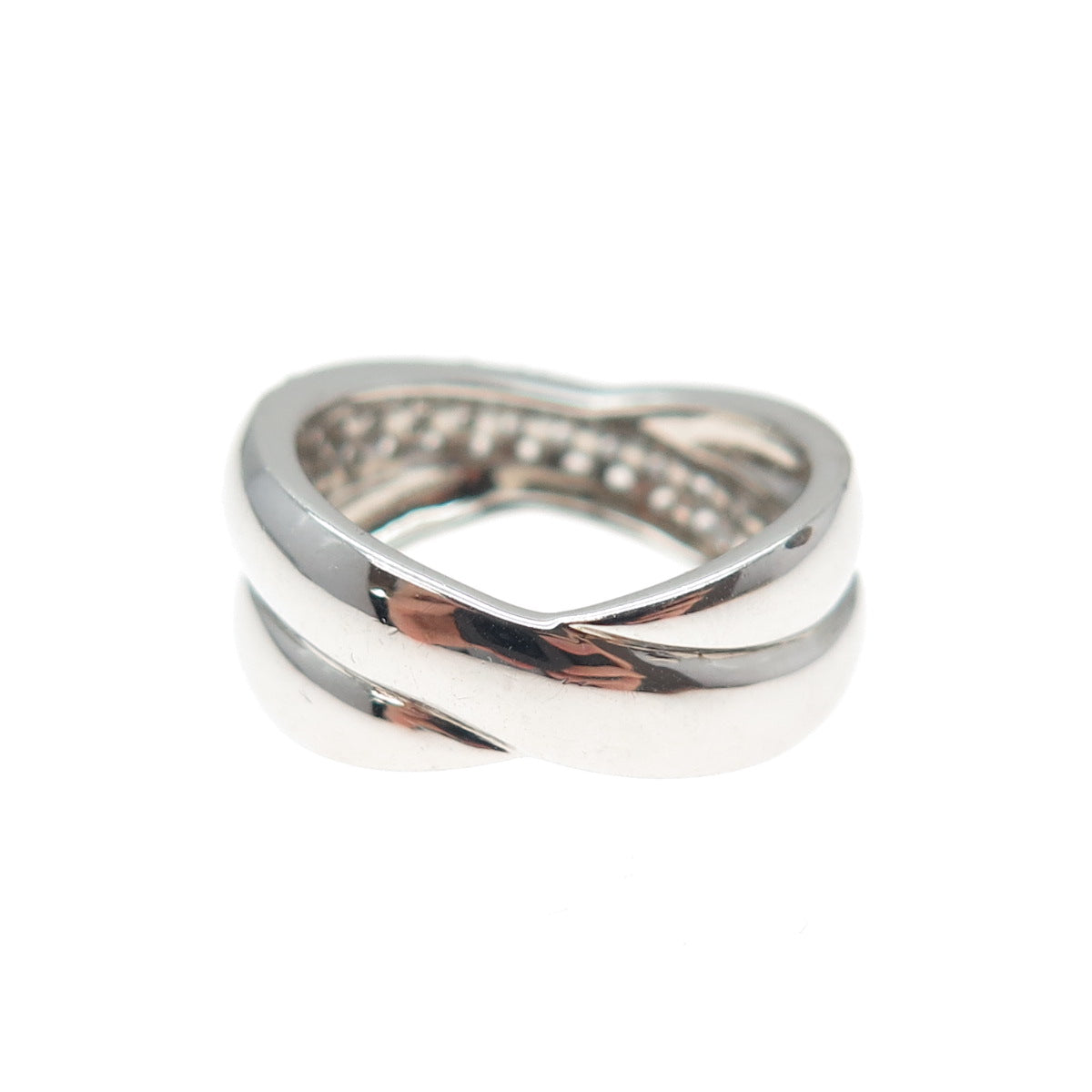 925 Sterling Silver Round-Cut C Z Interlocked Crisscross Ring Size 5.25