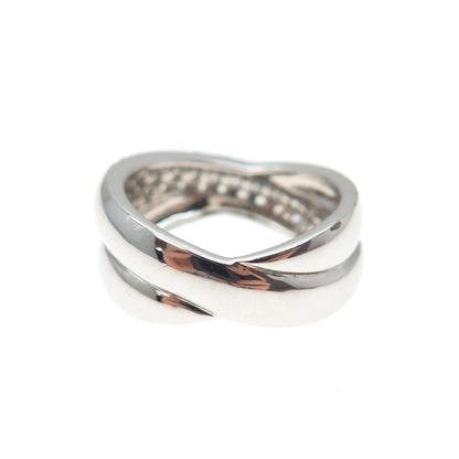 925 Sterling Silver Round-Cut C Z Interlocked Crisscross Ring Size 5.25