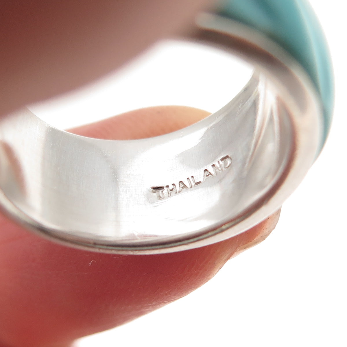 JS JOSEPH SCHMID 925 Sterling Silver Vintage Real Turquoise Band Ring Size 5.25