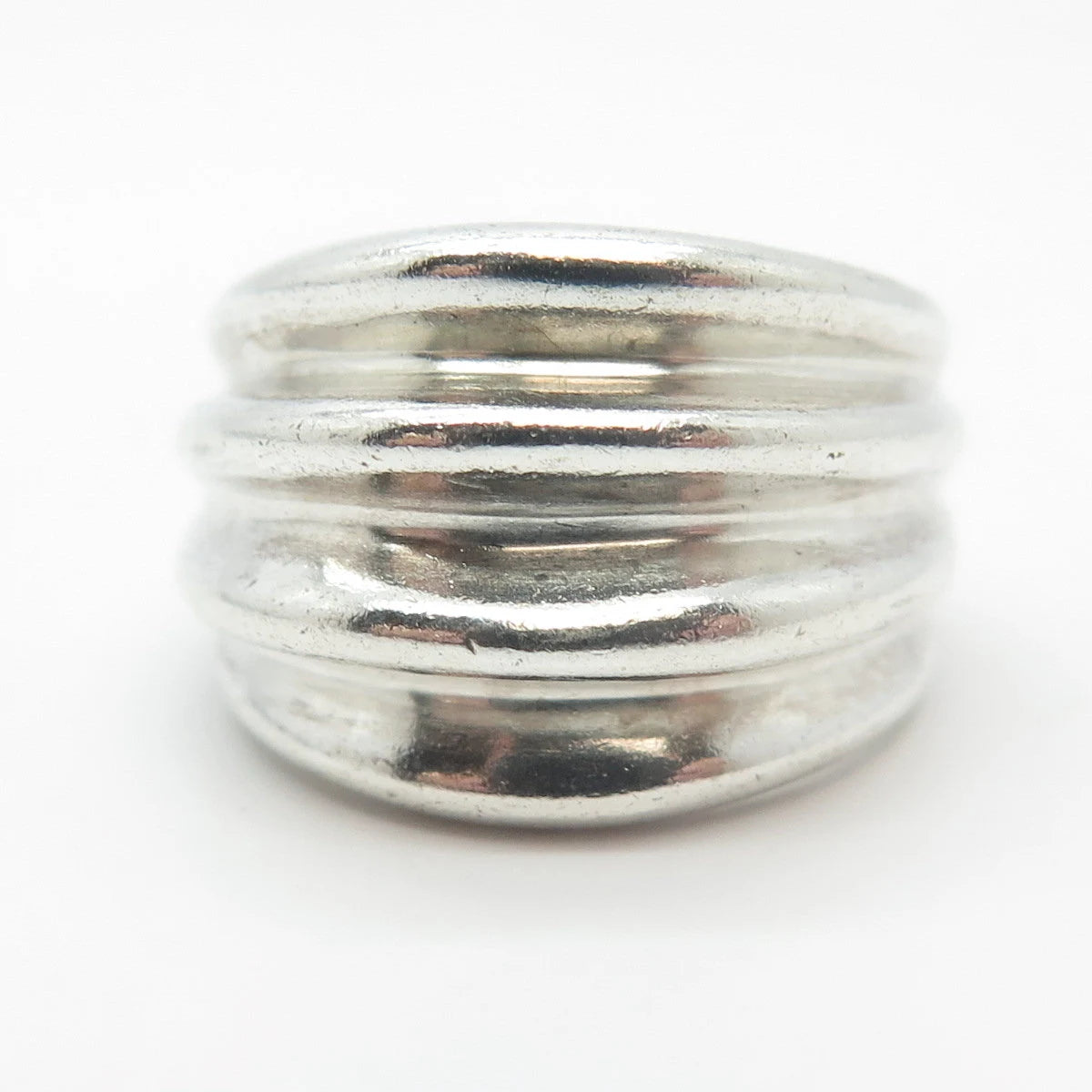925 Sterling Silver Vintage Ribbed Wide Ring Size 6.5