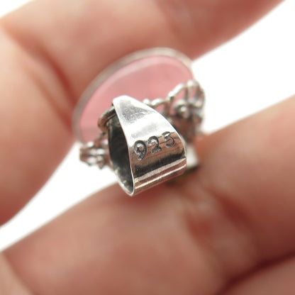 925 Sterling Silver Vintage Real Rose Quartz & Peridot Gemstone Amulet Pendant