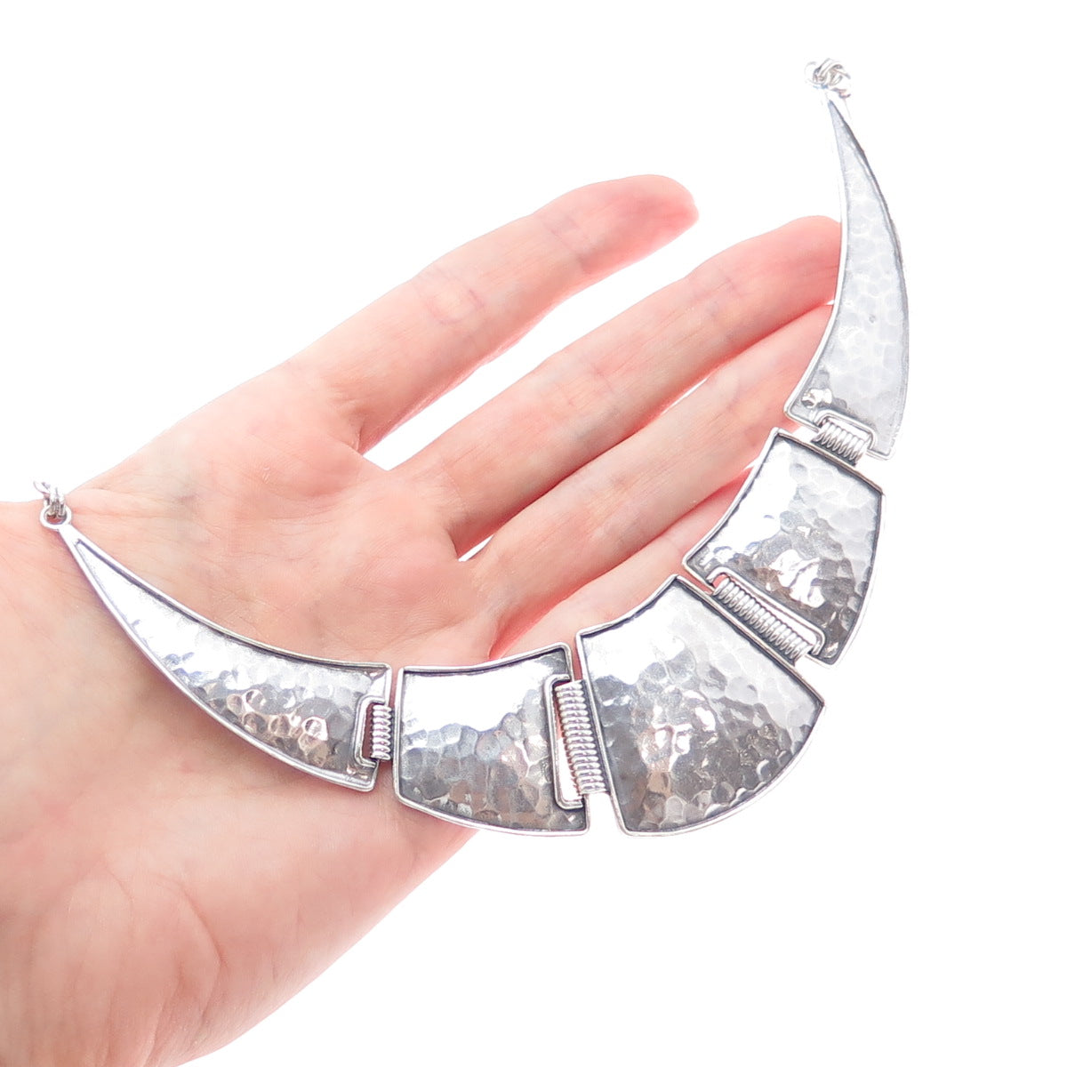 925 Sterling Vintage Modernist Hammered Centerpiece Bar Chain Necklace 16"