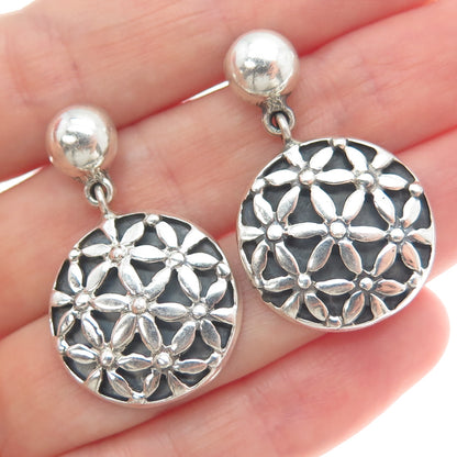 PLATELLA 950 Silver Vintage Floral Round Dangle Earrings