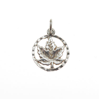 925 Sterling Silver Vintage EVP Maple Leaf Minimalist Charm Pendant