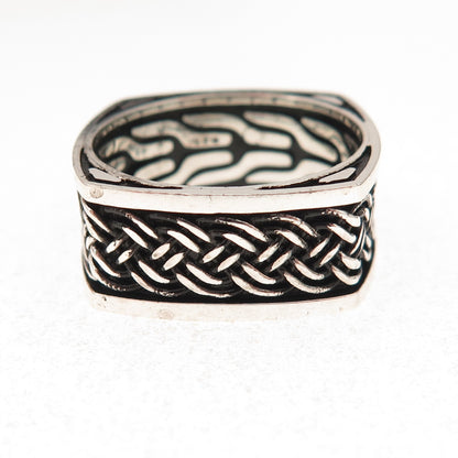 925 Sterling Silver Vintage Braided Oxidized Square Band Ring Size 9