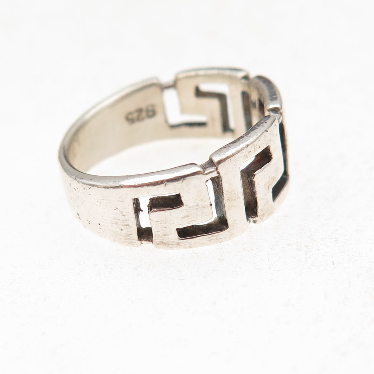 925 Sterling Silver Vintage Greek Key Oxidized Ring Size 6