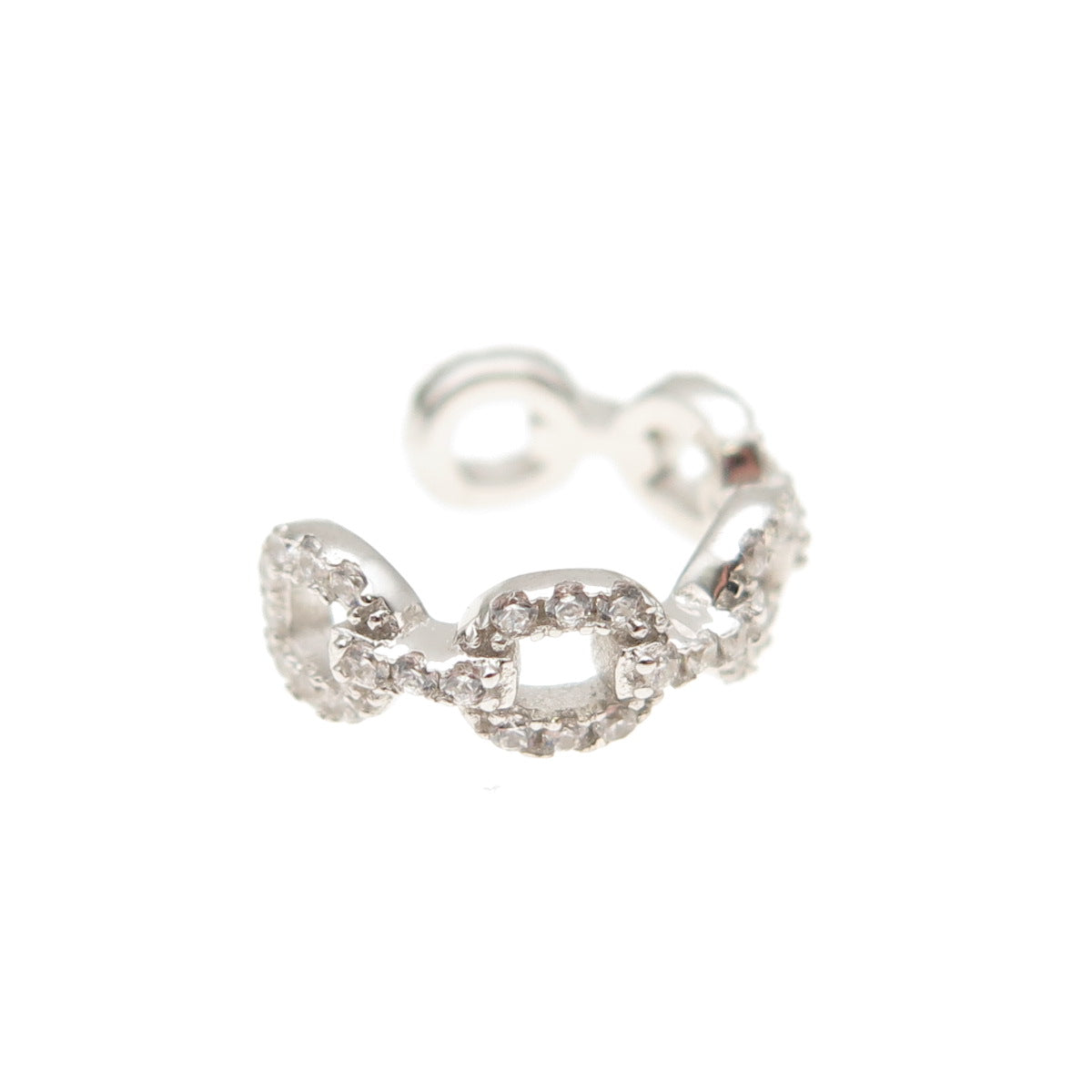 925 Sterling Silver Round-Cut C Z Cable Link SINGLE Cuff Earring