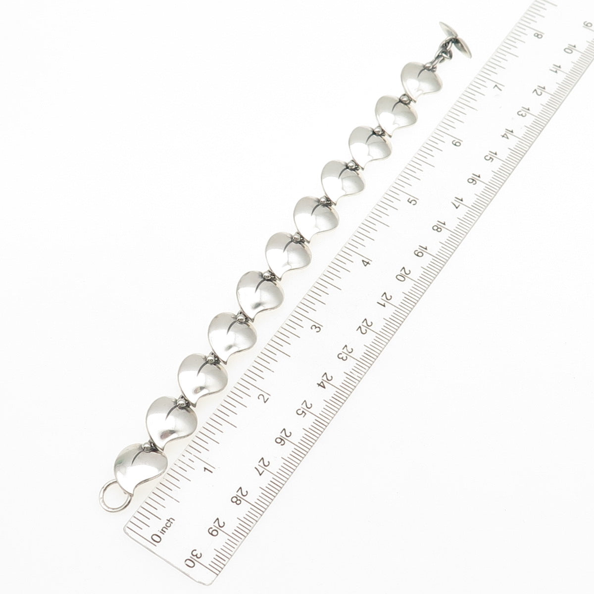 830 Silver Vintage Modernist Floral Heart Link Oxidized Bracelet 7"