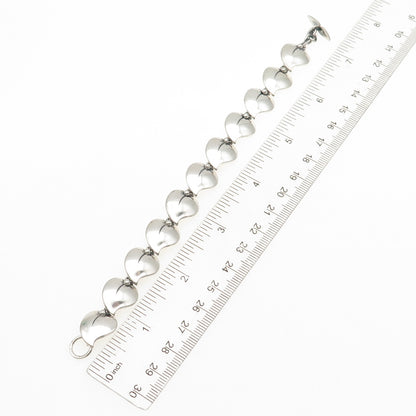 830 Silver Vintage Modernist Floral Heart Link Oxidized Bracelet 7"