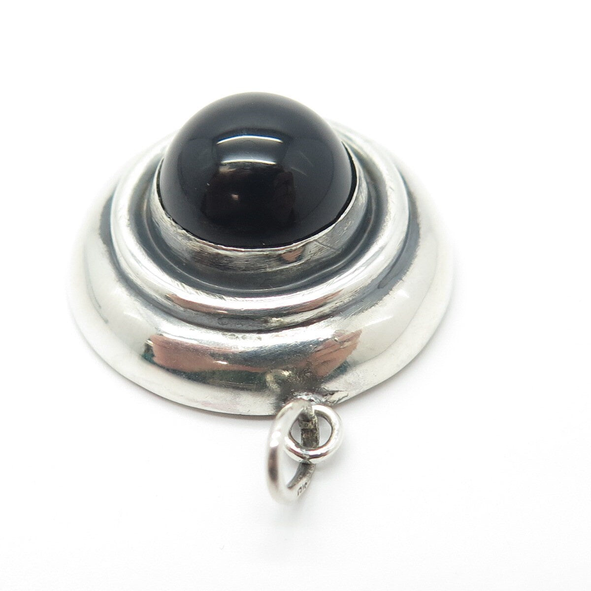 925 Sterling Silver Vintage Real Black Onyx Gemstone Pendant